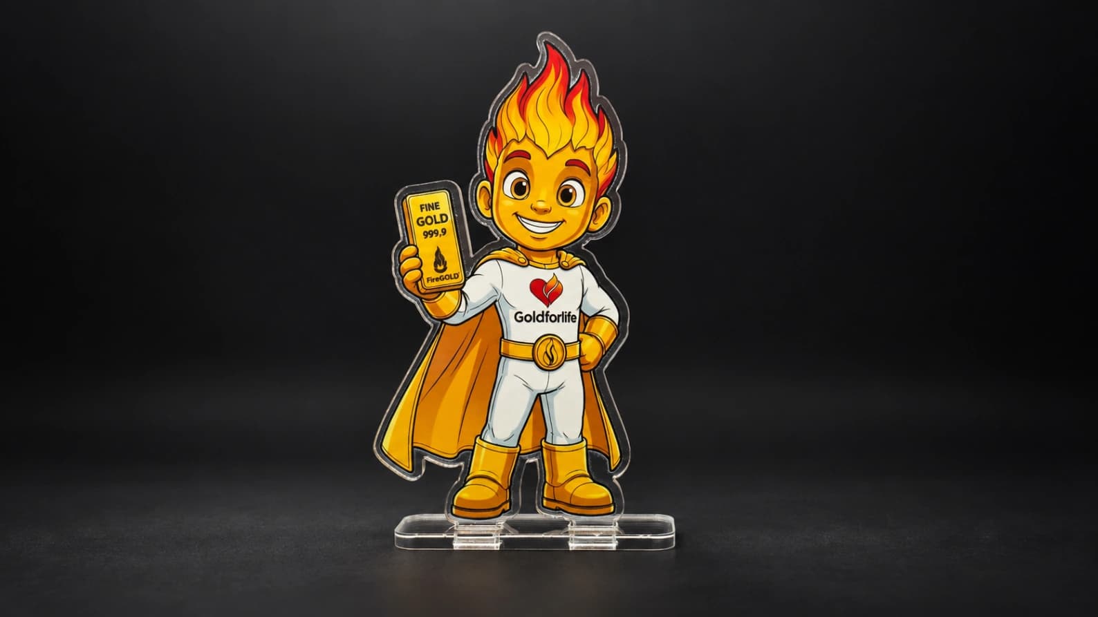 Elegantní reklamní postavička s potištěným podstavcem, ideální firemní dárek pro zákazníky.